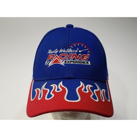 Rusty Wallace Racing Experience Hat Cap Snapback Blue W/ Red Flames Embroidered - Picture 2 of 8